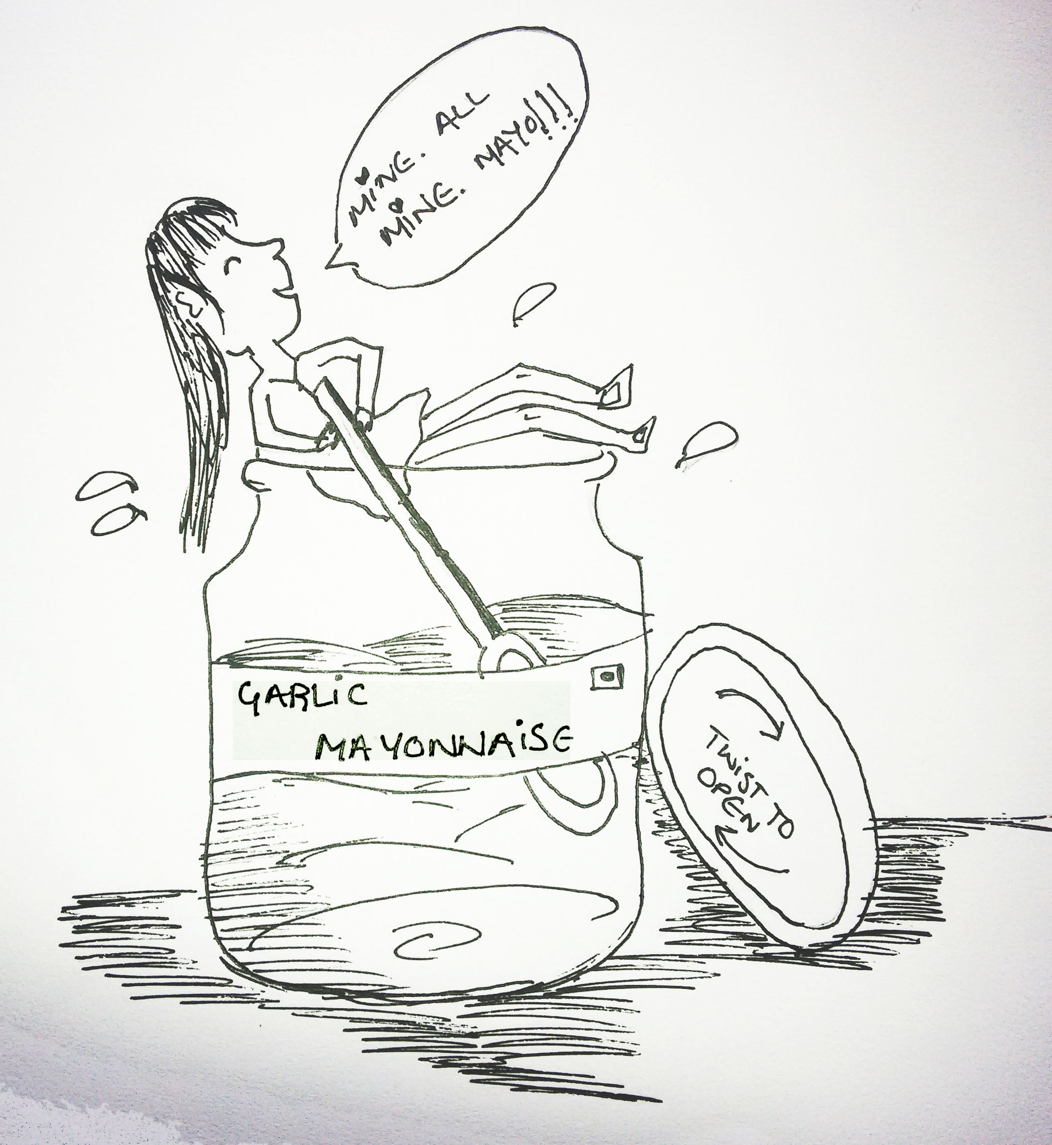 N relishing the stolen mayonnaise. Illustration by Vismaya Vishwa 